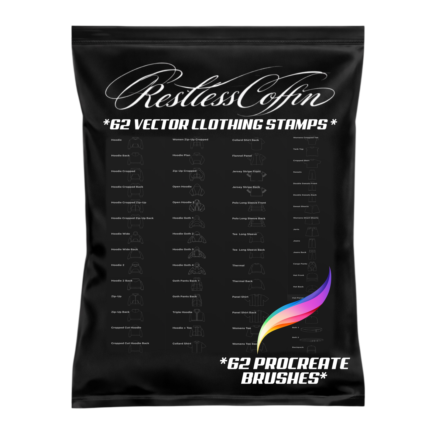 62 Vector Clothing Stamps Procreate Brushset