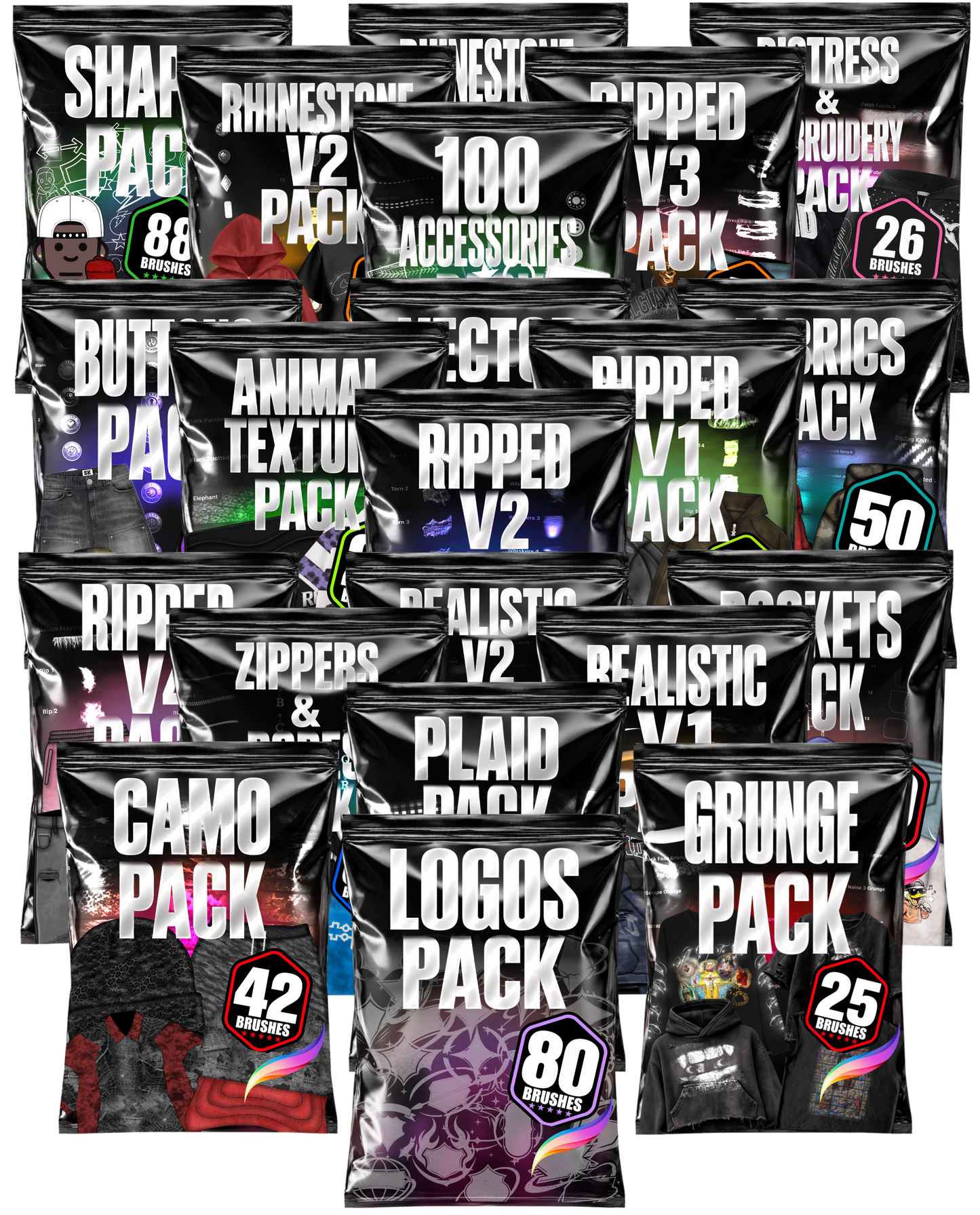 *ALL 21 PROCREATE BRUSH PACKS BUNDLE*
